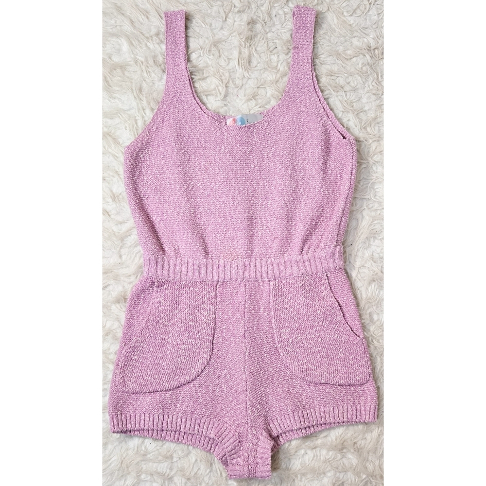 Free People Beach Declan Pink Knit Romper Pockets Shorts Boho Festival